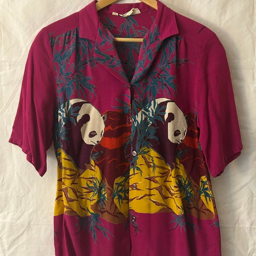 Rare Vintage Notches Ladies Short Sleeve AOP Panda Graphic Purple Size 13 Single